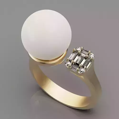 Lux pearl ring silver gold sterling printable jewelry 3D model