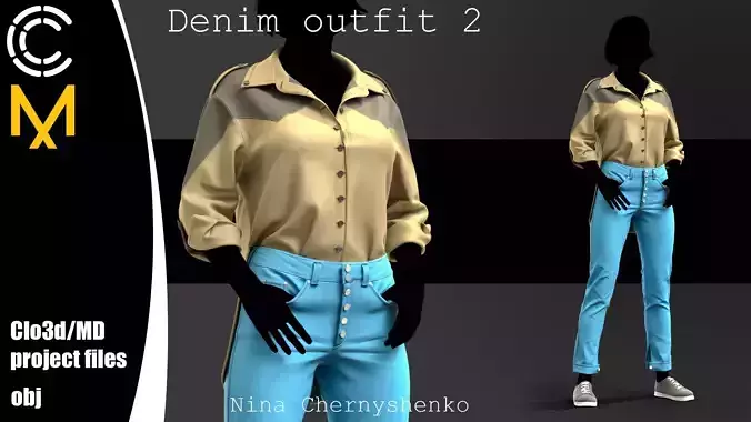 Denim outfit 2 - Marvelous Designer project and OBJ