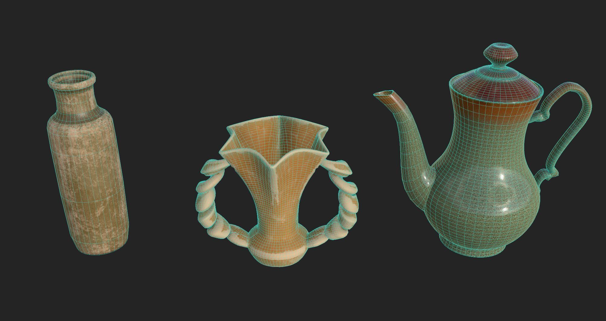 3 beautiful vases Low-poly 3D model_1