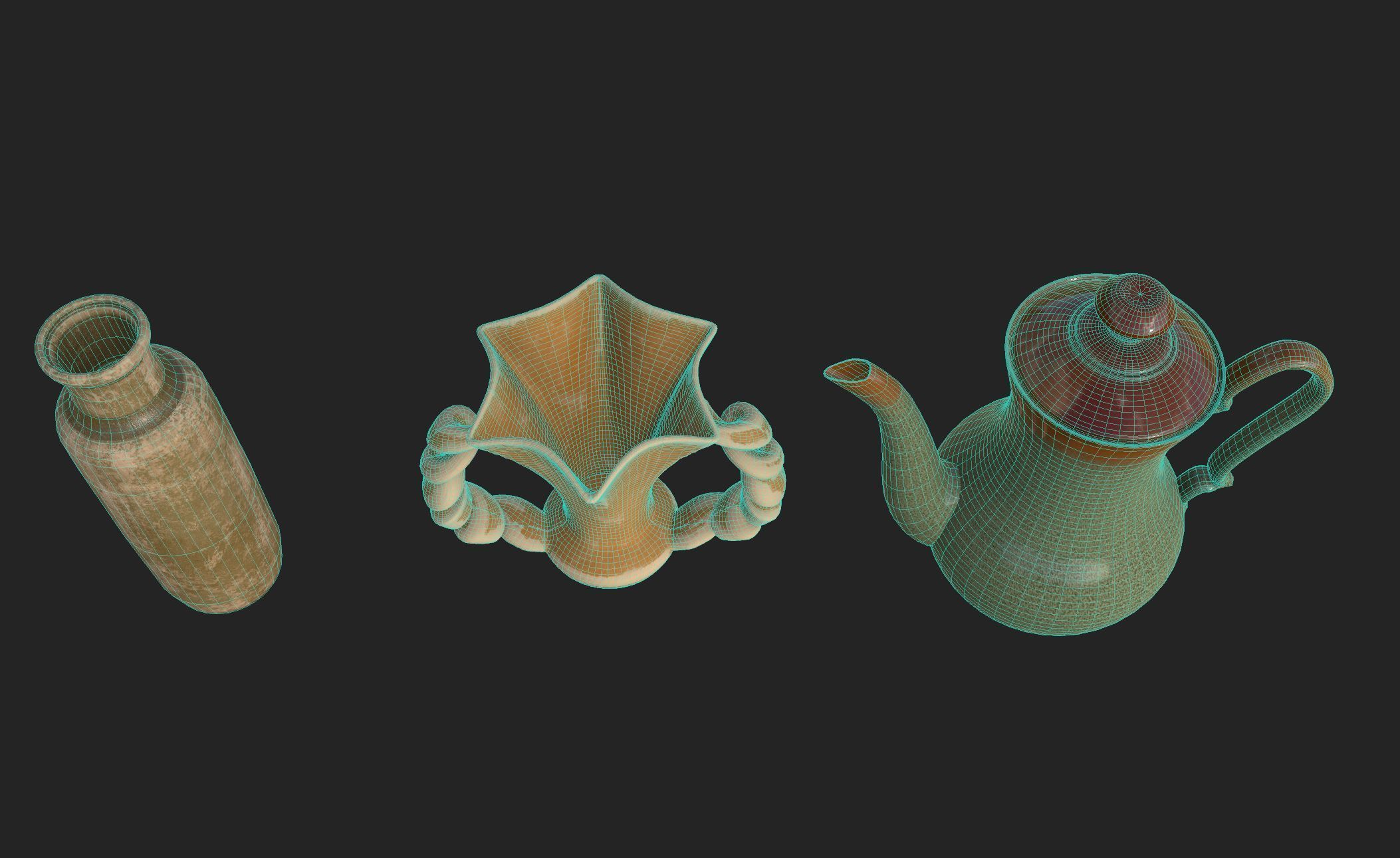 3 beautiful vases Low-poly 3D model_2
