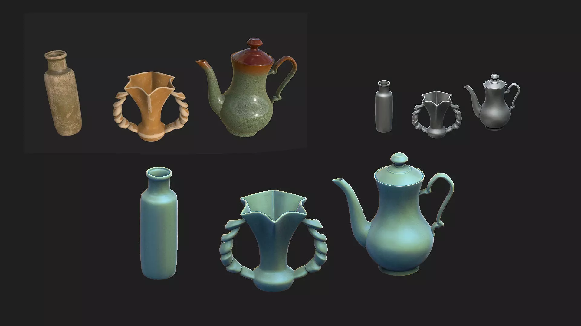 3 beautiful vases Low-poly 3D model_0