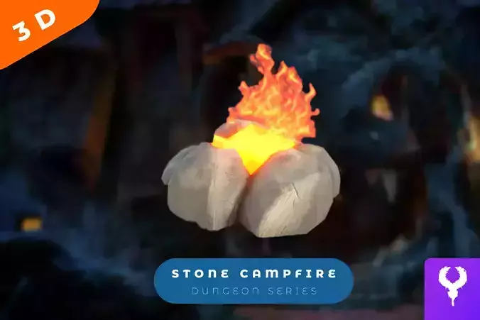 Cartoon Stone Campfire With Particles Low-poly 3D model