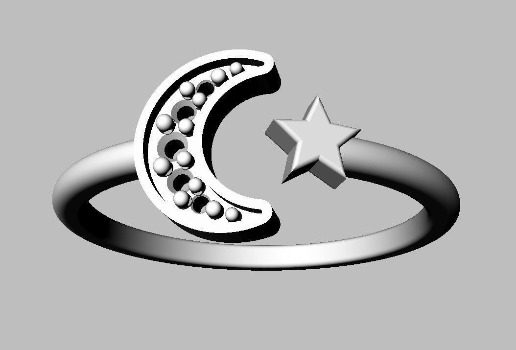 Moon and Star Ring 3D print model_17