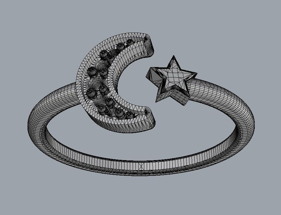 Moon and Star Ring 3D print model_12