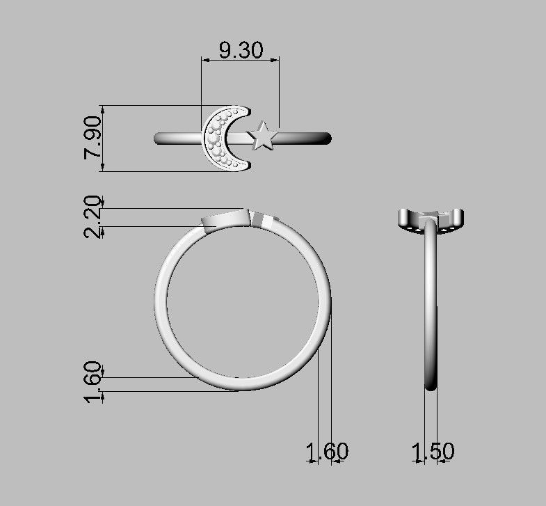 Moon and Star Ring 3D print model_3