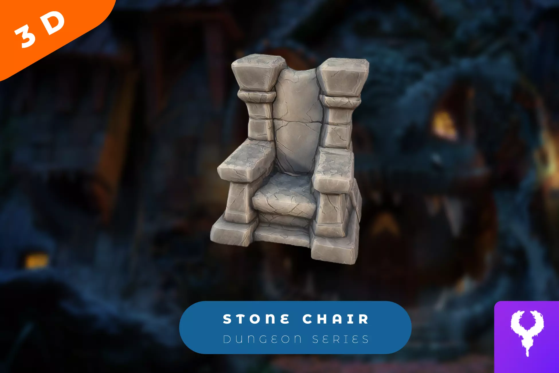 Cartoon Stone Throne Low-poly 3D model_0