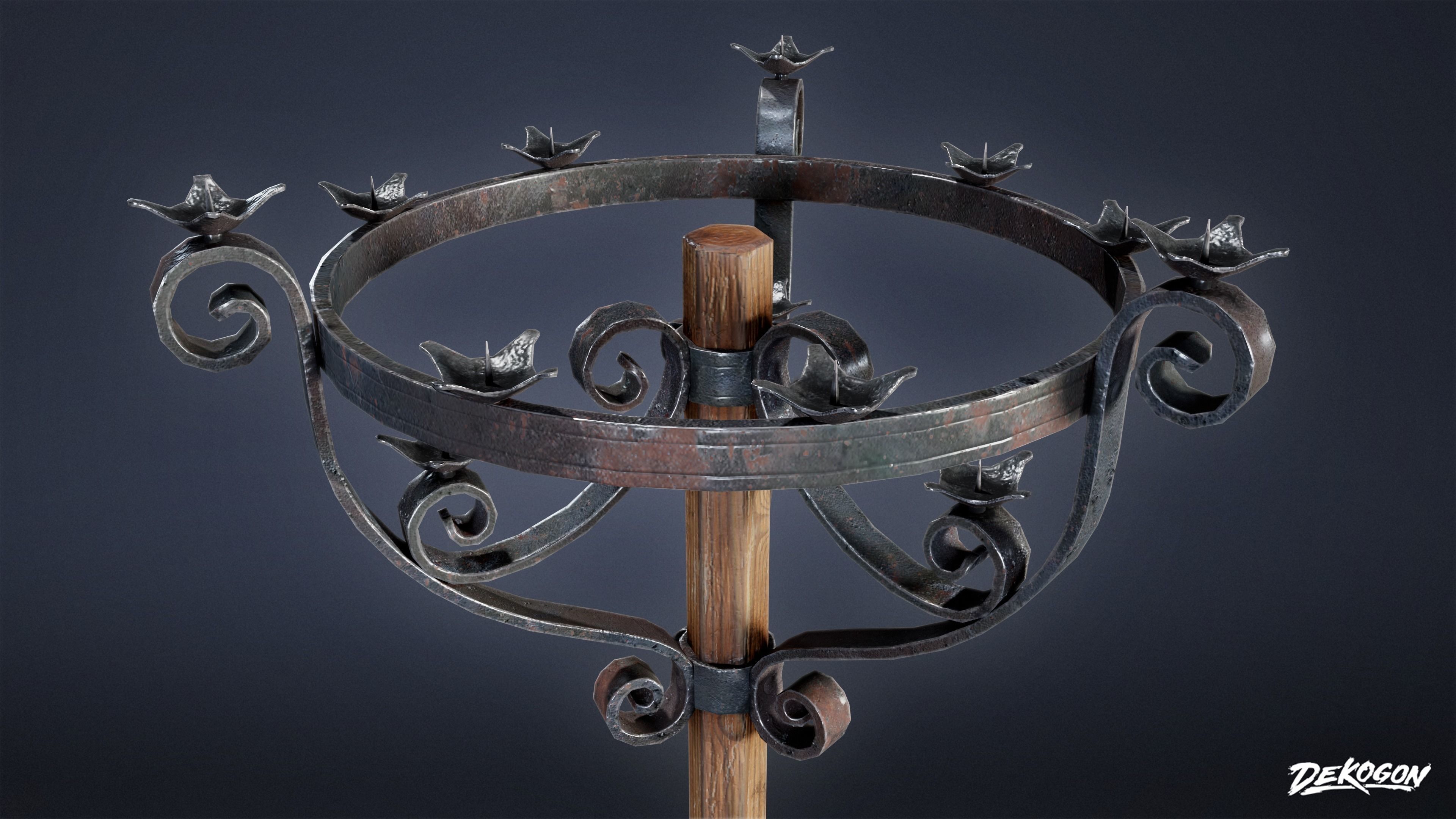 MEDIEVAL - Candle Holder 01 - LOW POLY Low-poly 3D model_6