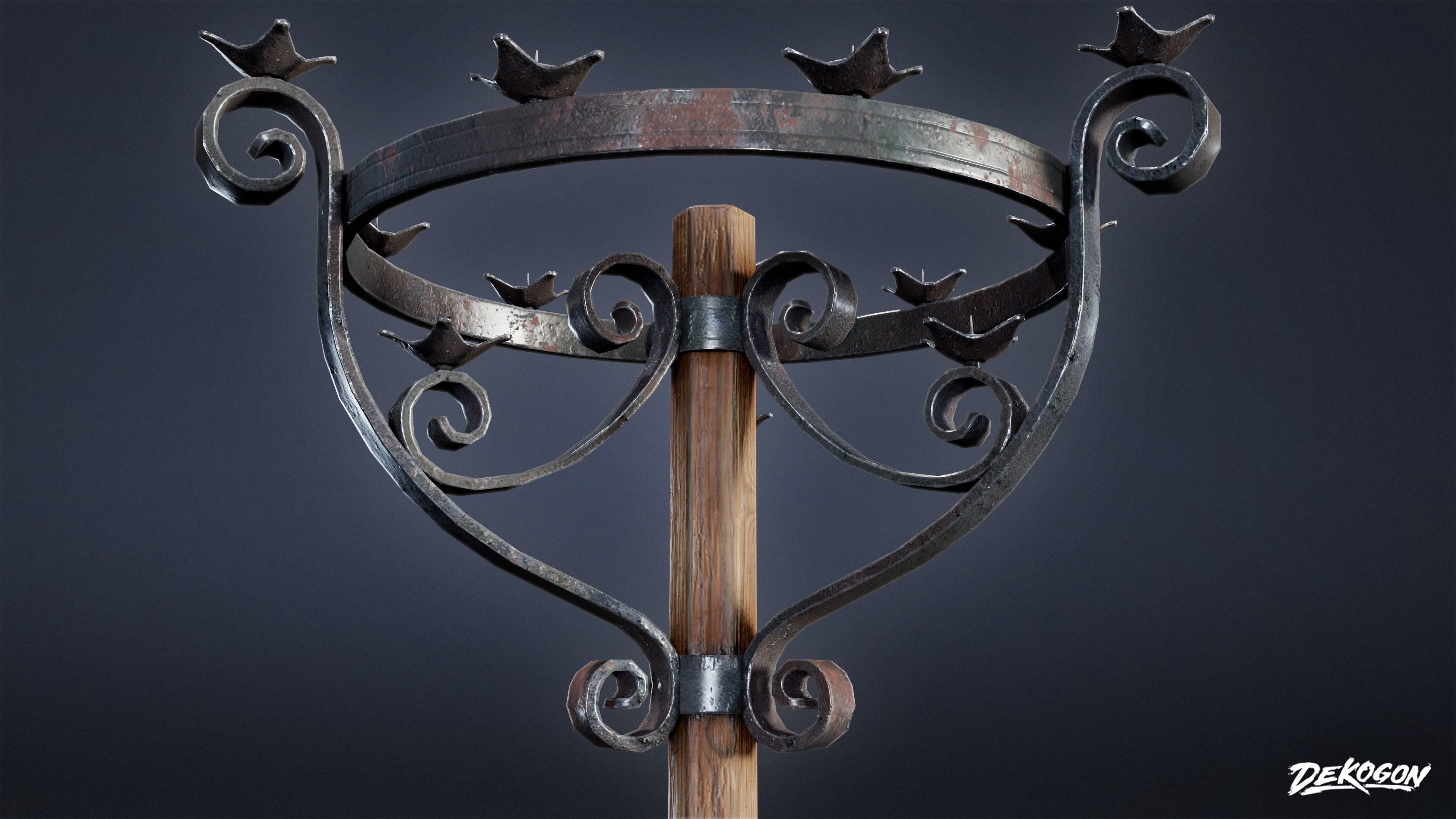 MEDIEVAL - Candle Holder 01 - LOW POLY Low-poly 3D model_5