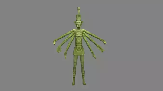 Multi handed Bronze Statue Monster - Bronze ware Low-poly 3D model