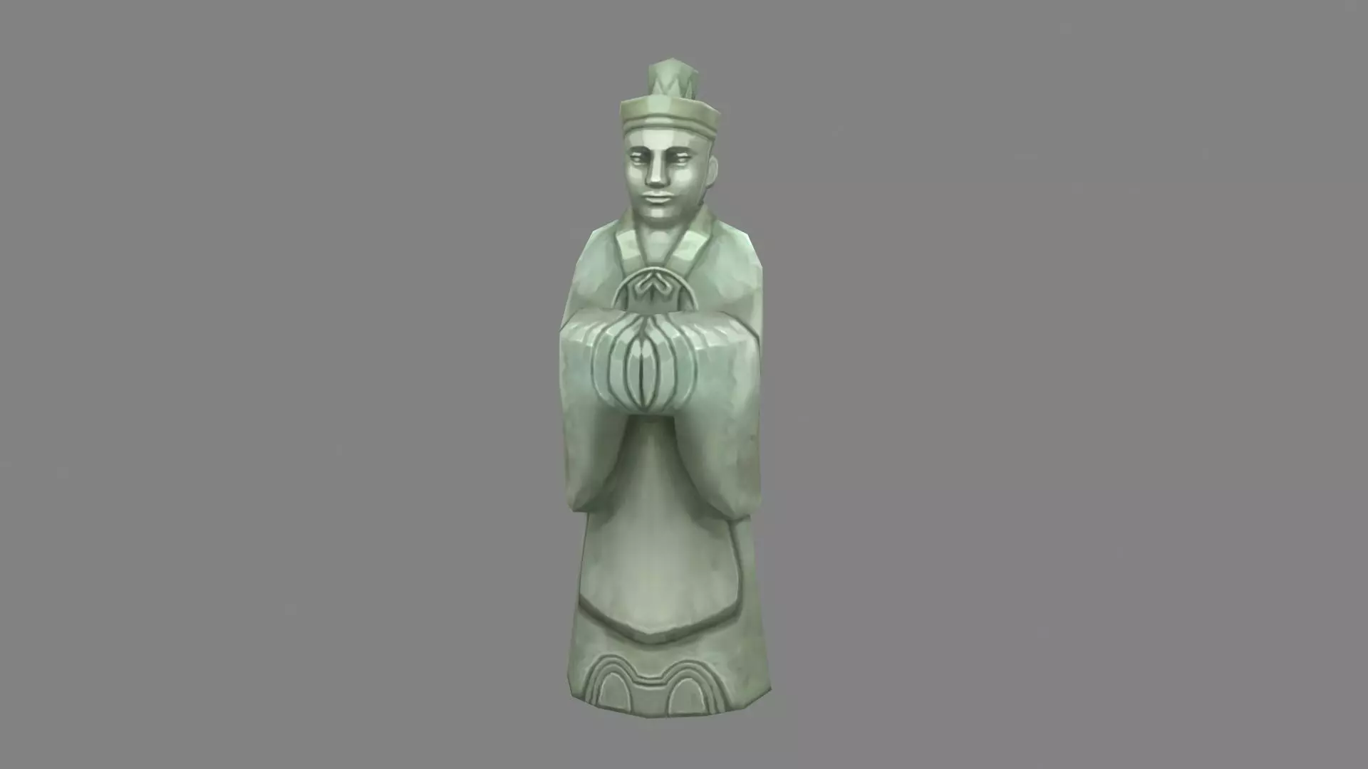 Man Standing Stone Statue - Ancient Asian statue Low-poly 3D model_0