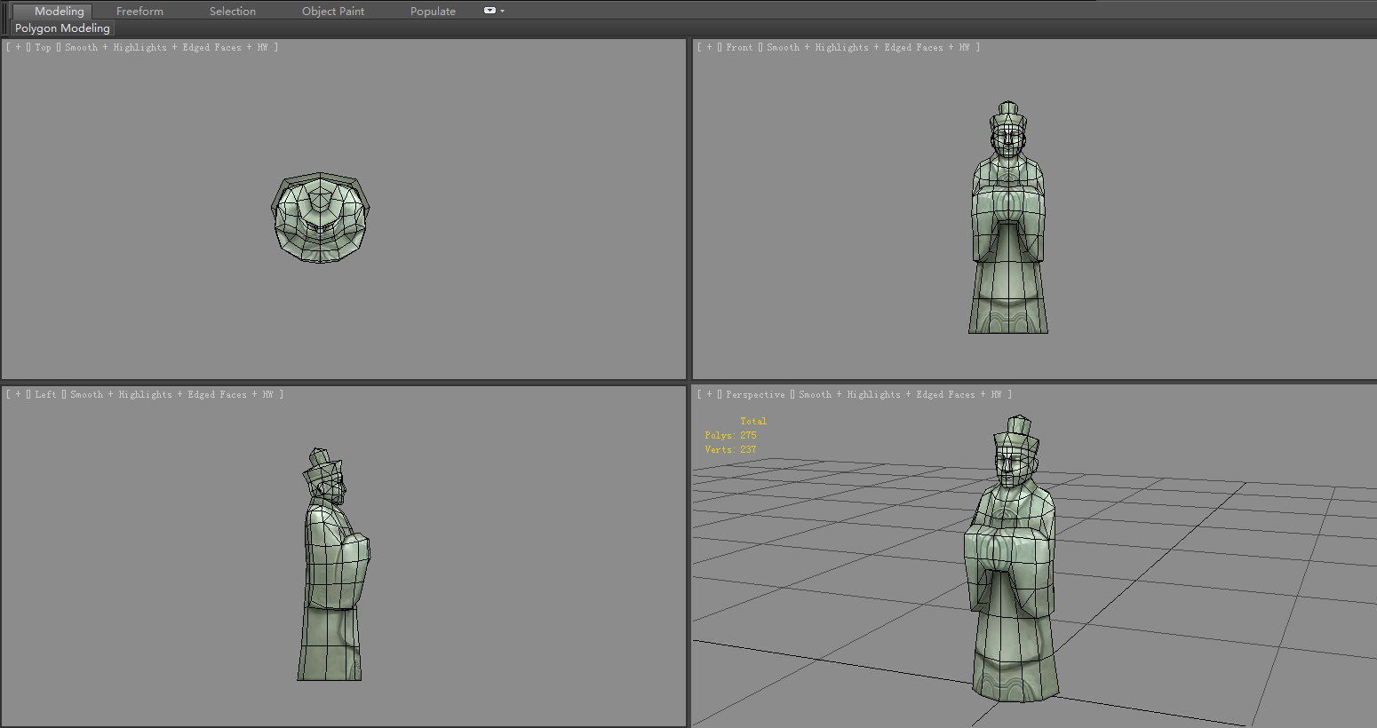 Man Standing Stone Statue - Ancient Asian statue Low-poly 3D model_4