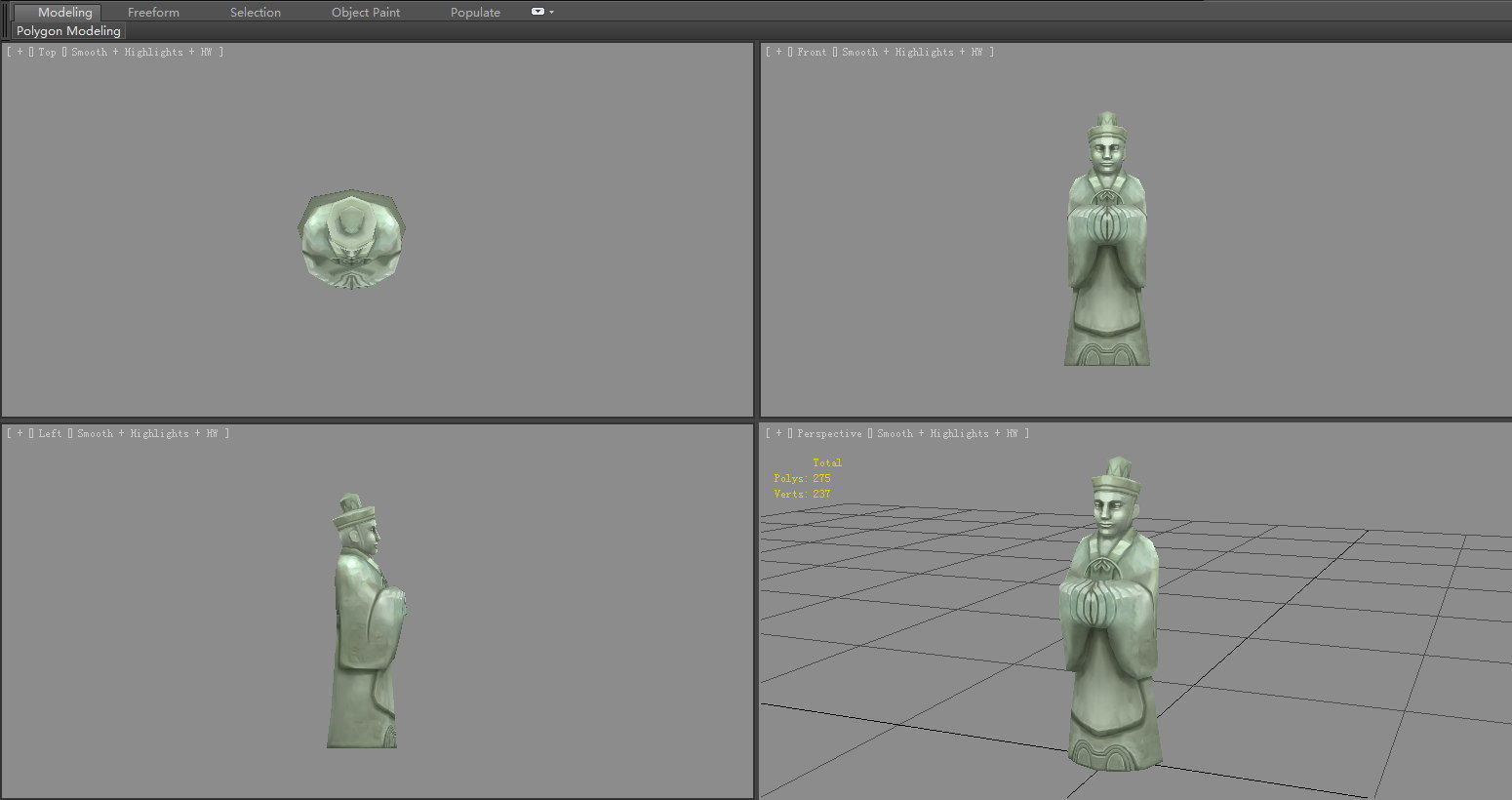 Man Standing Stone Statue - Ancient Asian statue Low-poly 3D model_3