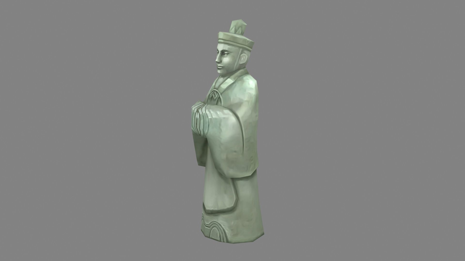 Man Standing Stone Statue - Ancient Asian statue Low-poly 3D model_1