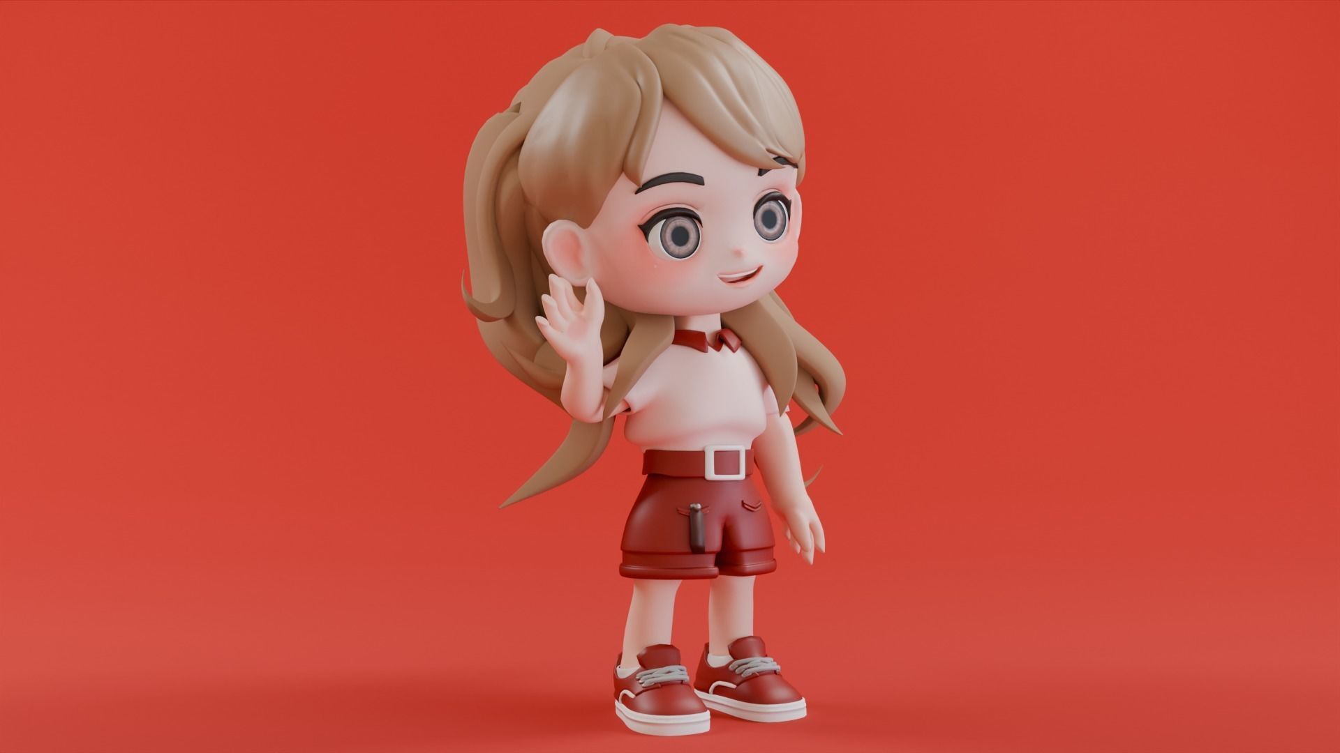 Cheerfull Cartoon Chibi Character 3D model_2