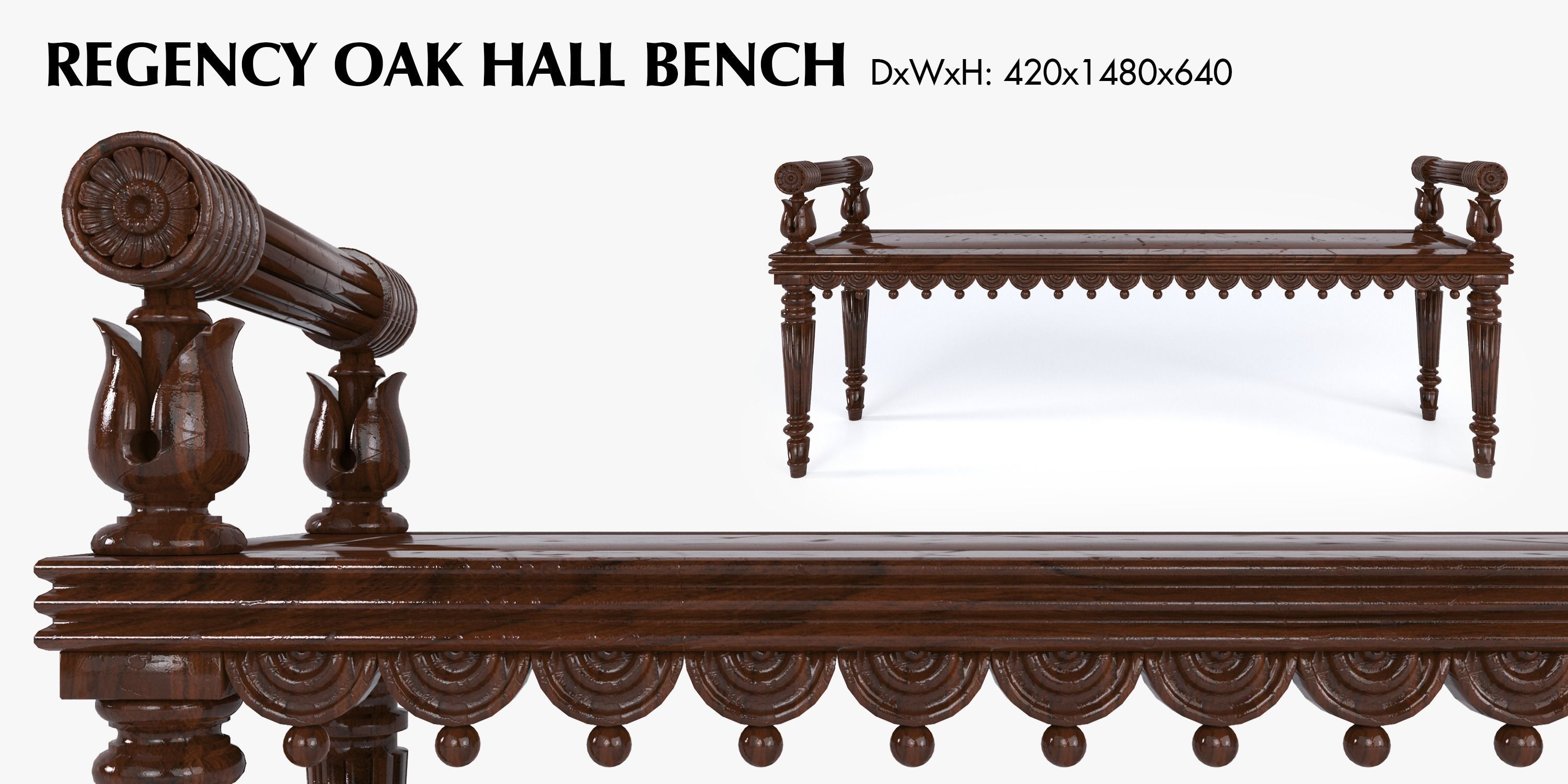 REGENCY OAK HALL BENCH 3D model_1