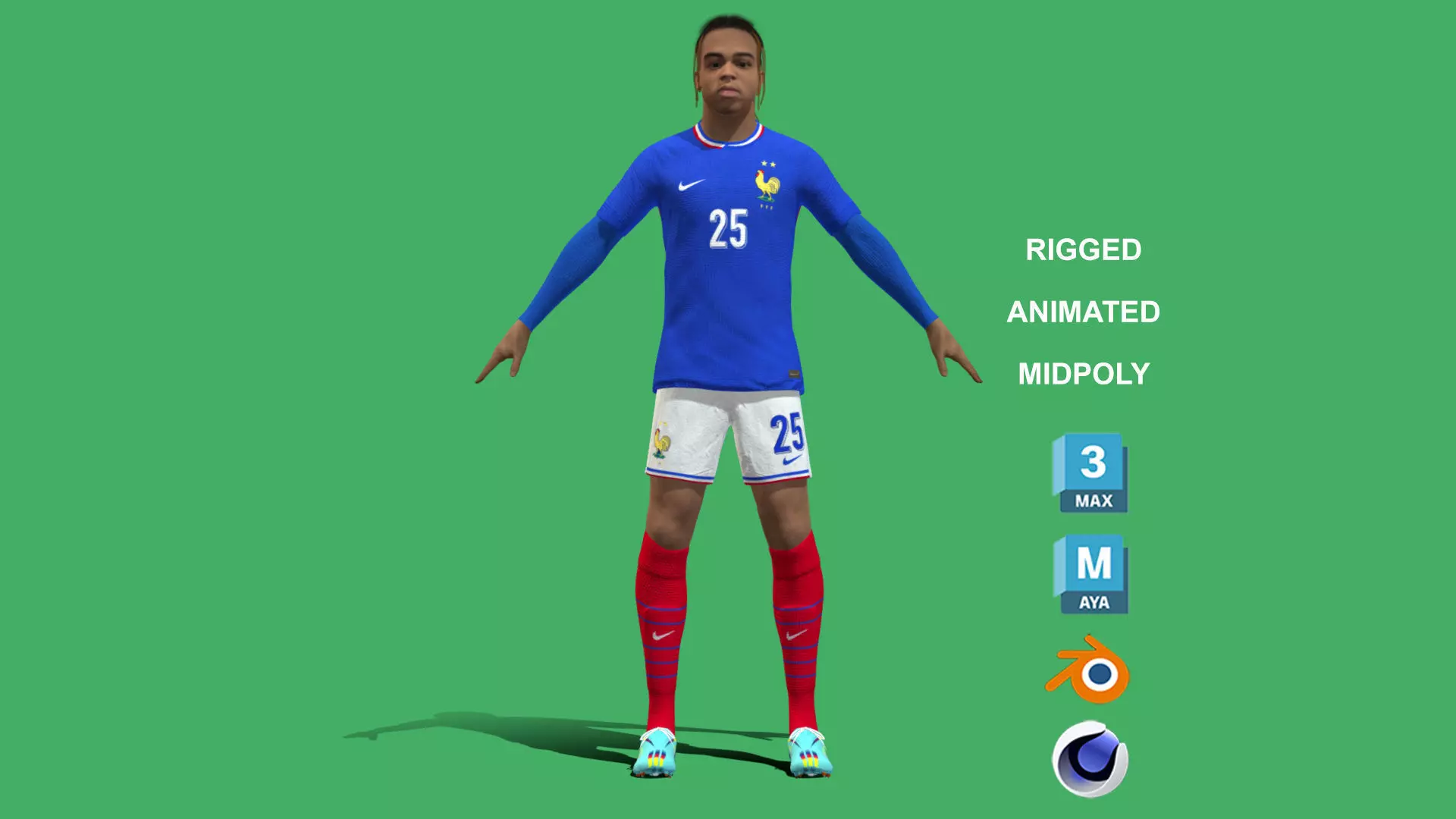 3D Rigged Bradley Barcola France Euro 2024 3D model