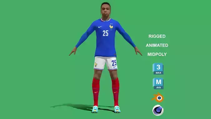 3D Rigged Bradley Barcola France Euro 2024 3D model