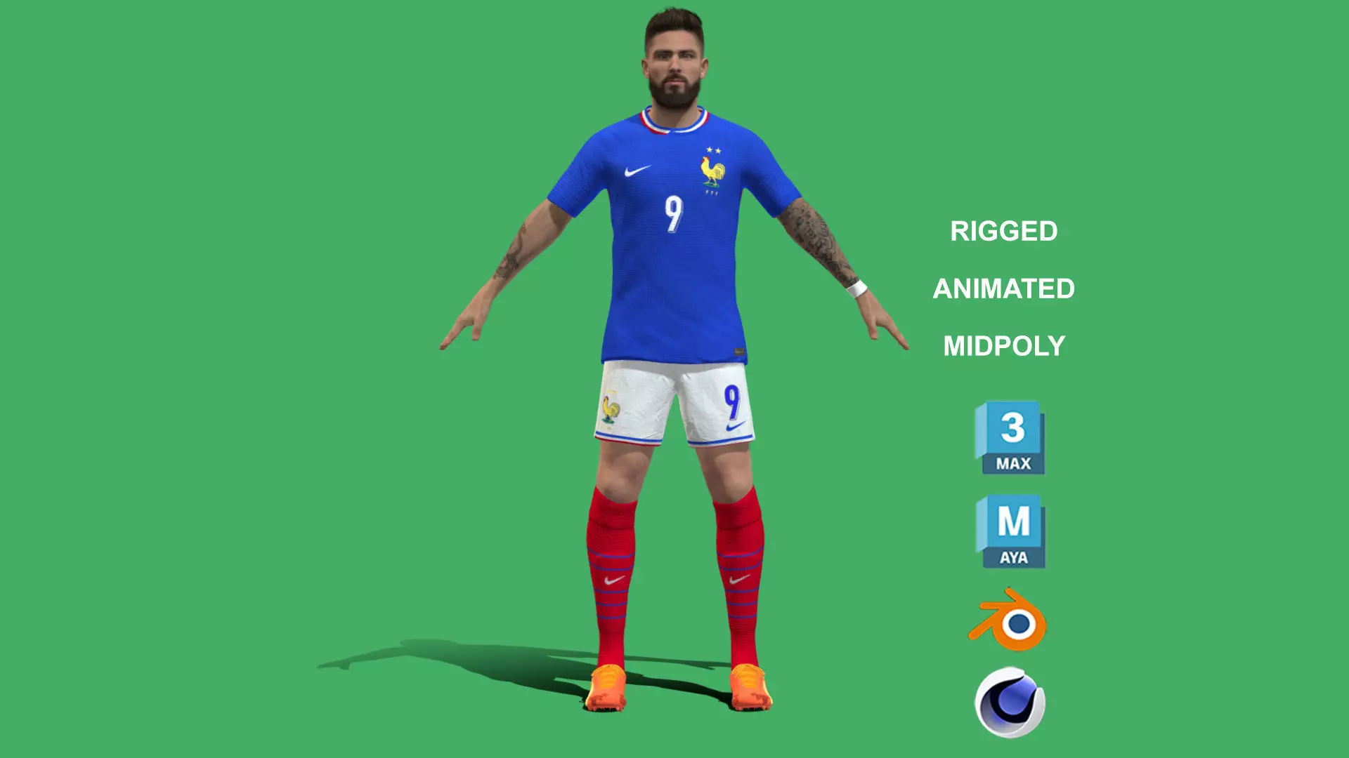 3D Rigged Olivier Giroud France Euro 2024 3D model