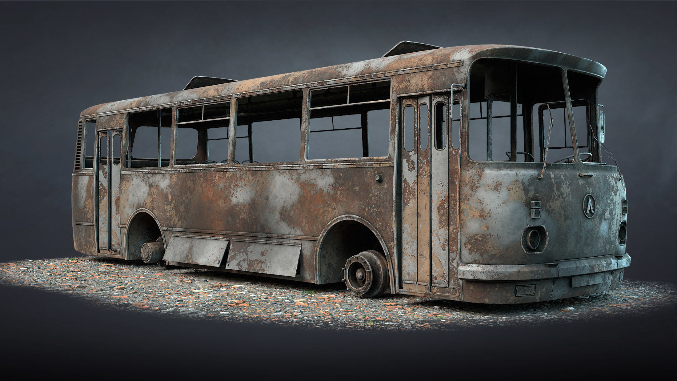 LAZ-695N Bus Game Ready Set Low-poly 3D model_14