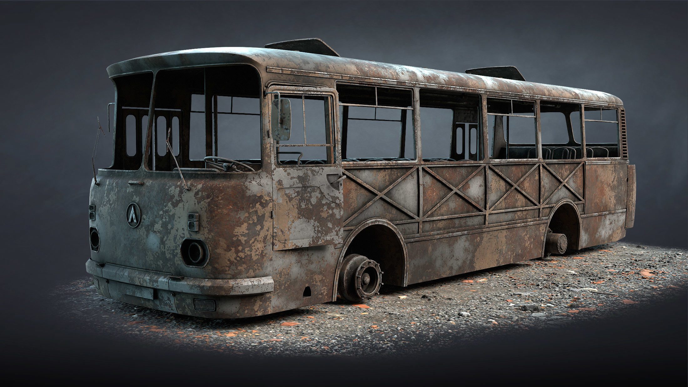 LAZ-695N Bus Game Ready Set Low-poly 3D model_11