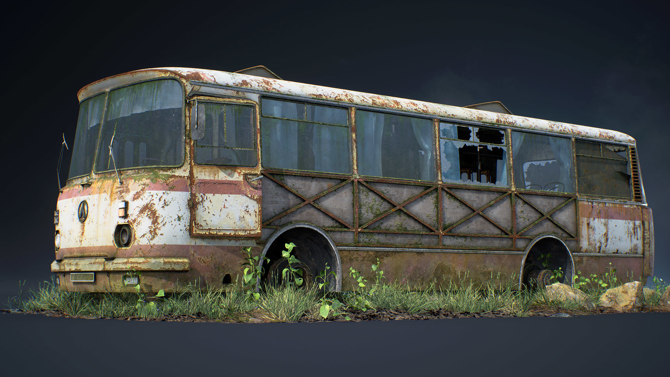LAZ-695N Bus Game Ready Set Low-poly 3D model_4