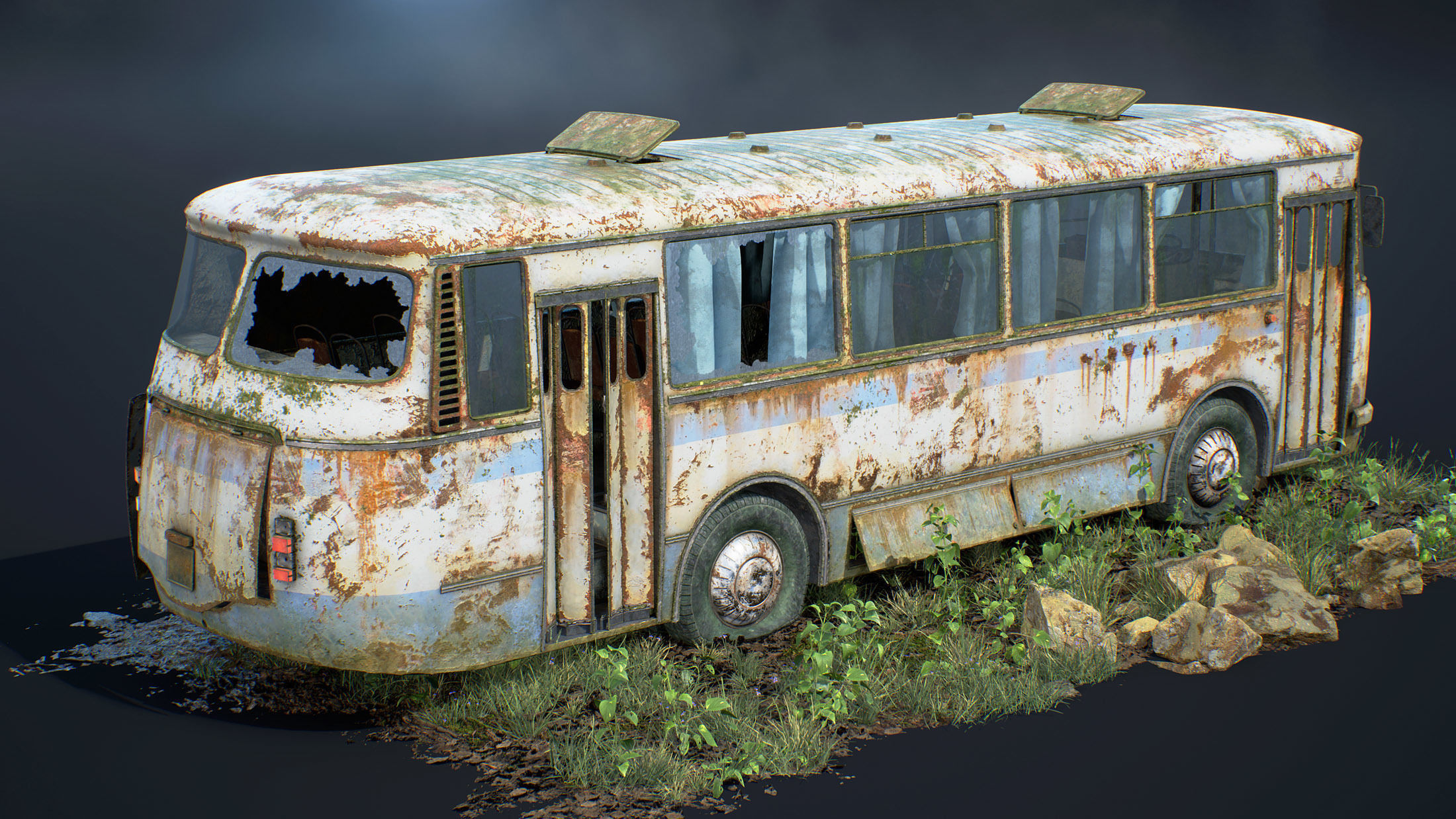 LAZ-695N Bus Game Ready Set Low-poly 3D model_3