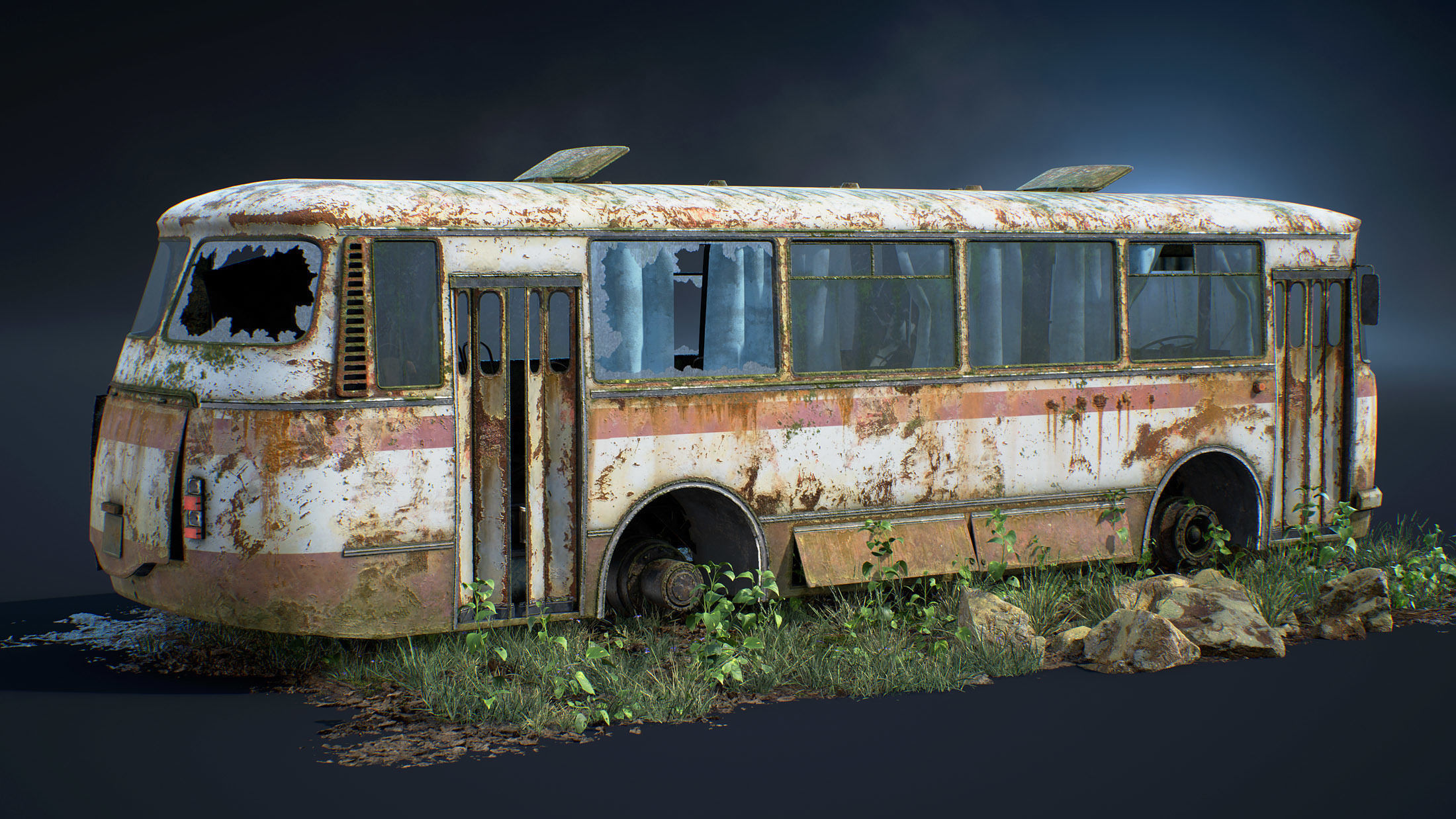 LAZ-695N Bus Game Ready Set Low-poly 3D model_5
