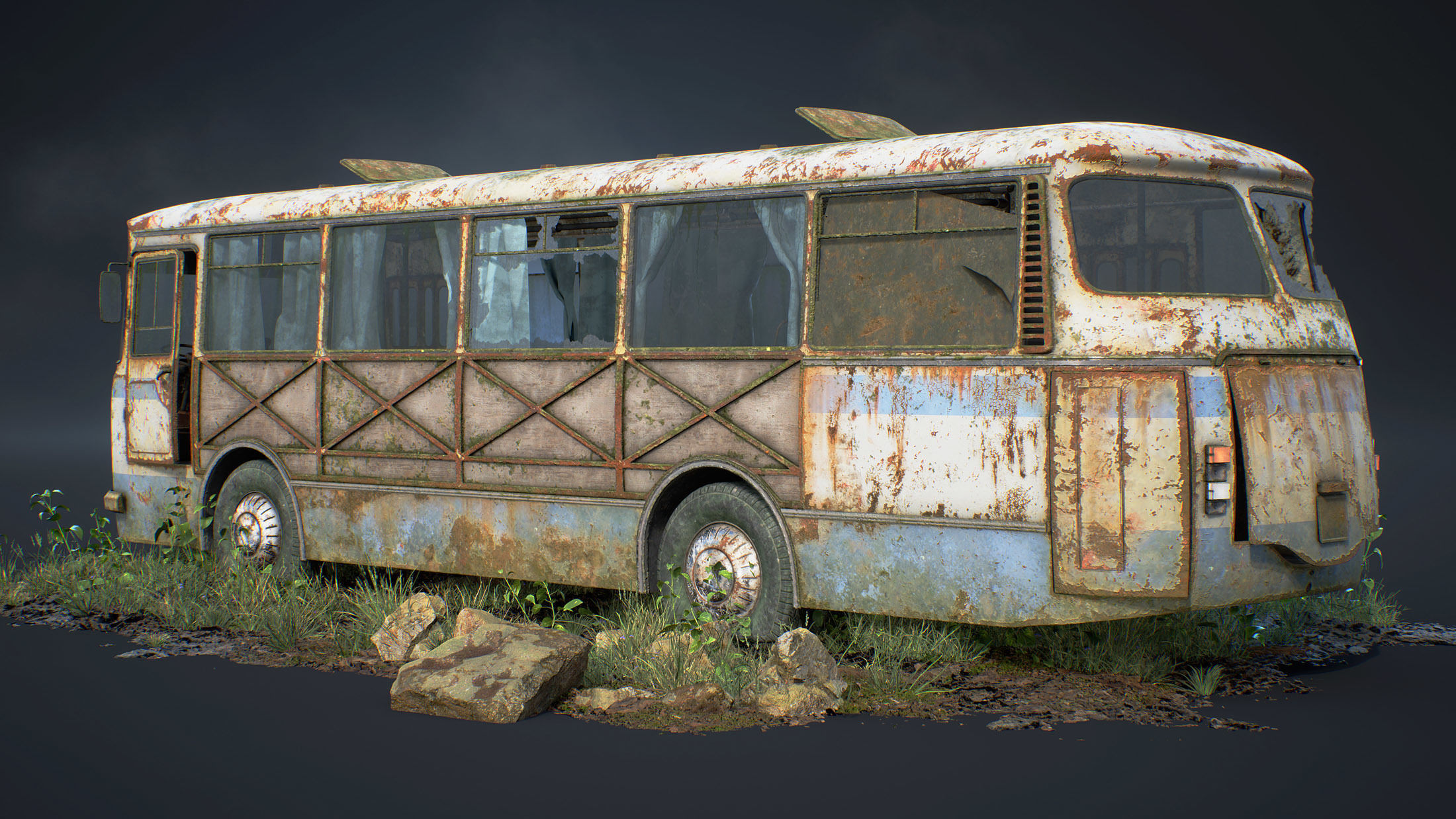 LAZ-695N Bus Game Ready Set Low-poly 3D model_2