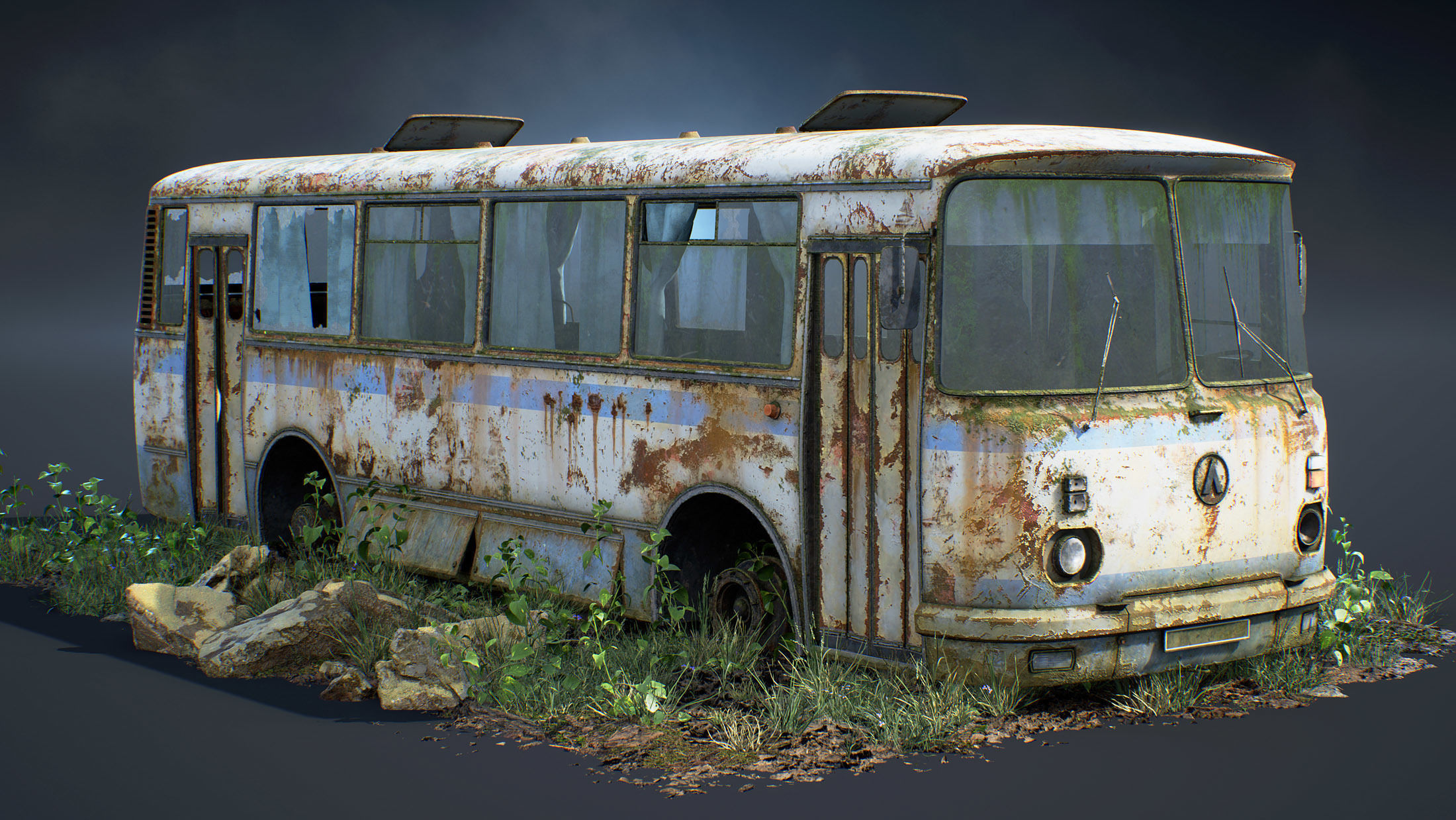 LAZ-695N Bus Game Ready Set Low-poly 3D model_6