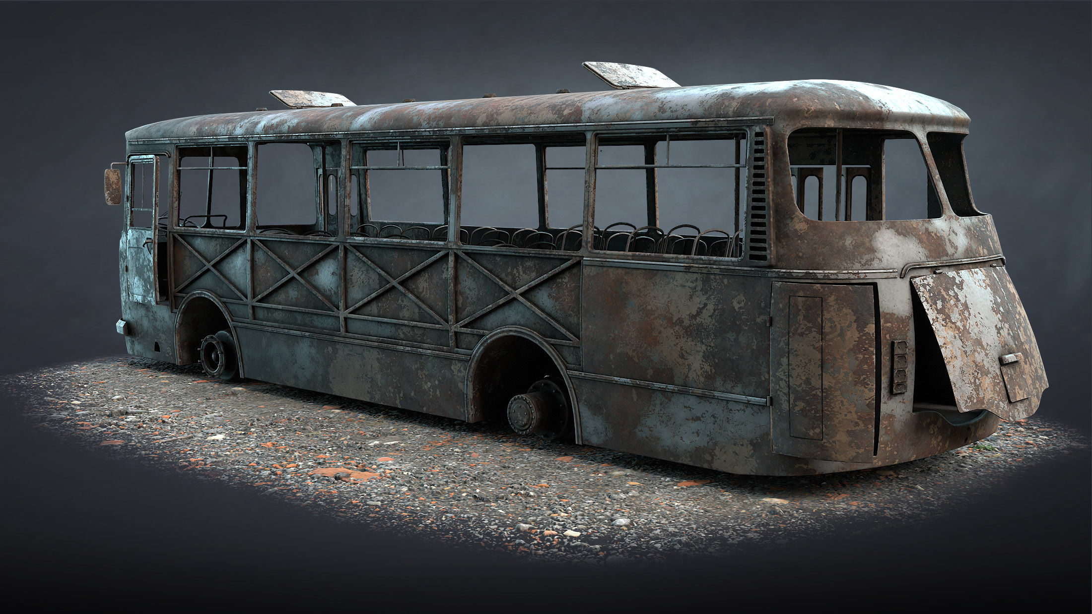 LAZ-695N Bus Game Ready Set Low-poly 3D model_12