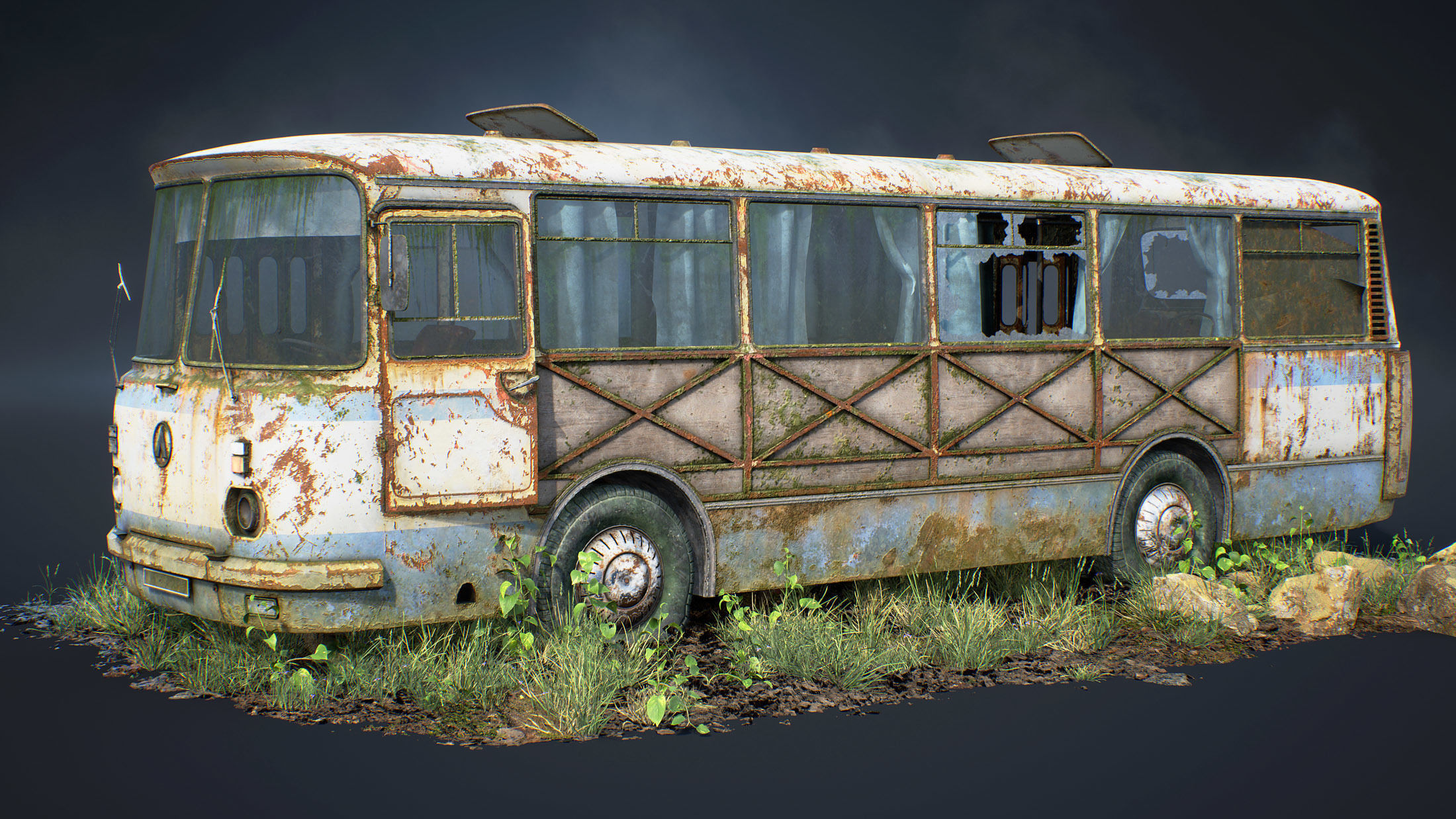 LAZ-695N Bus Game Ready Set Low-poly 3D model_1