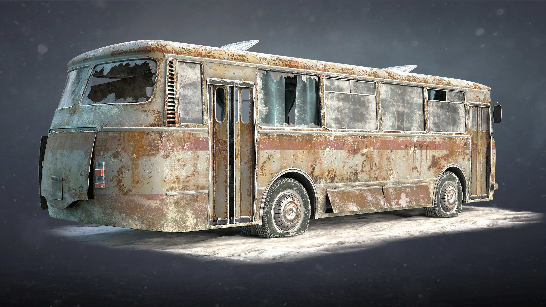 LAZ-695N Bus Game Ready Set Low-poly 3D model_9