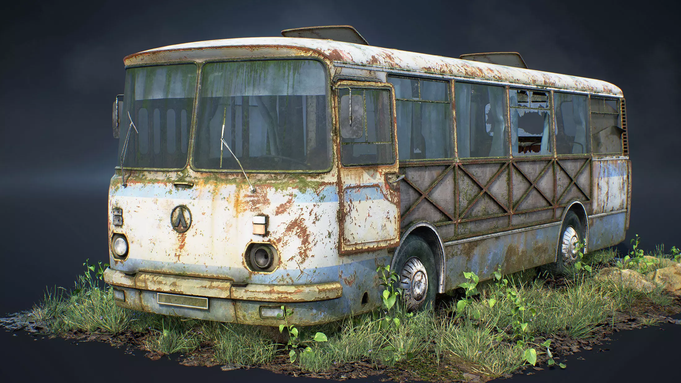 LAZ-695N Bus Game Ready Set Low-poly 3D model_0