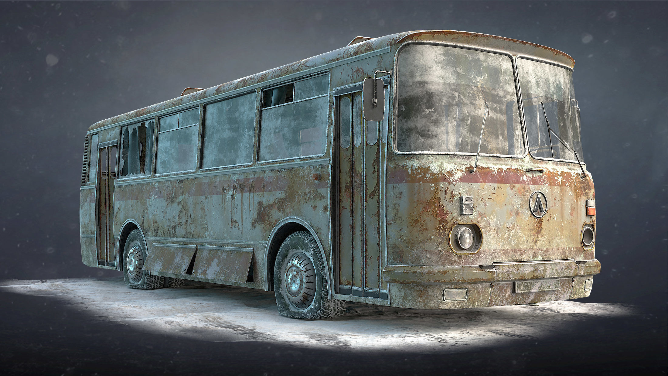 LAZ-695N Bus Game Ready Set Low-poly 3D model_10