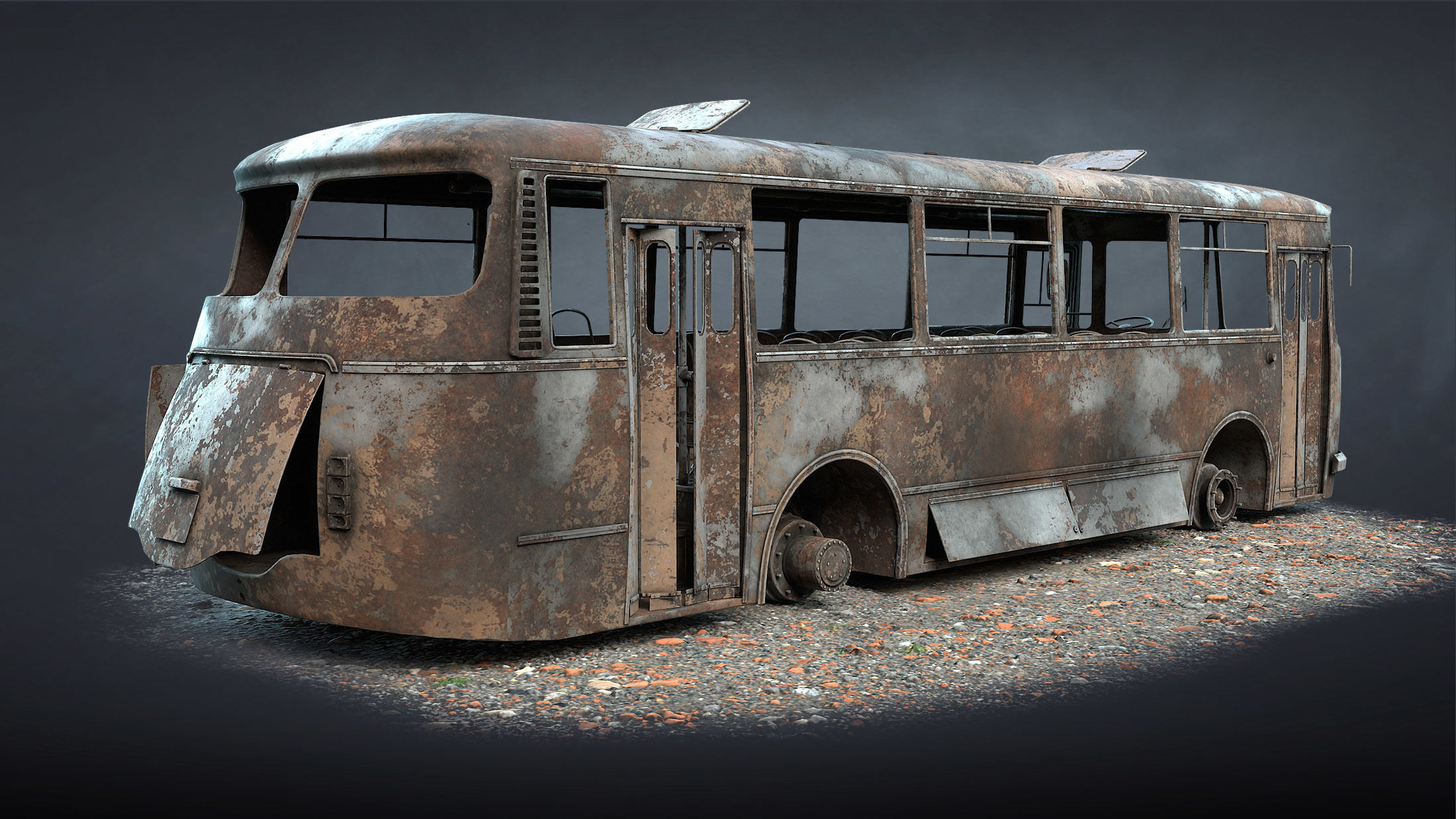 LAZ-695N Bus Game Ready Set Low-poly 3D model_13