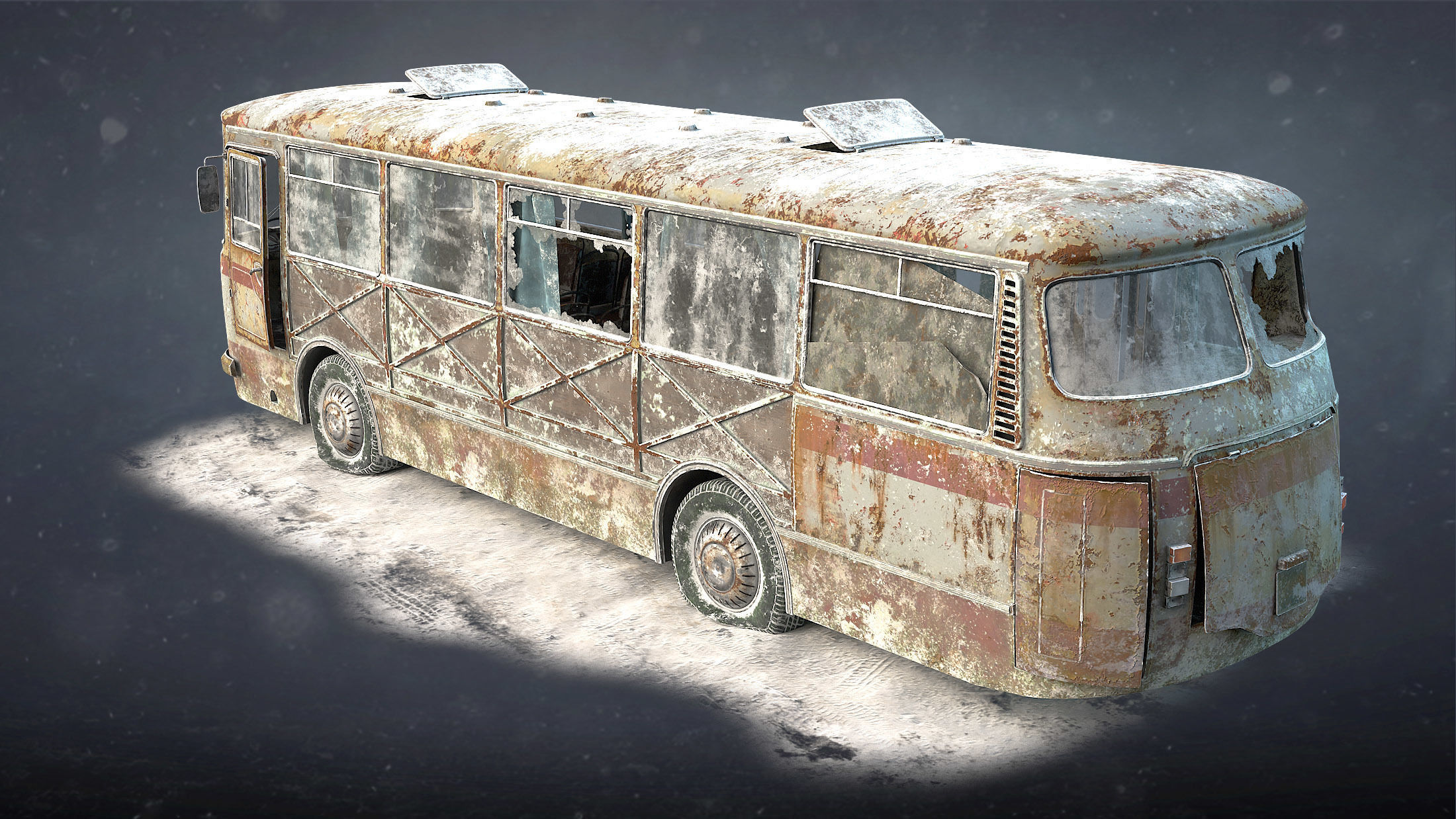 LAZ-695N Bus Game Ready Set Low-poly 3D model_8