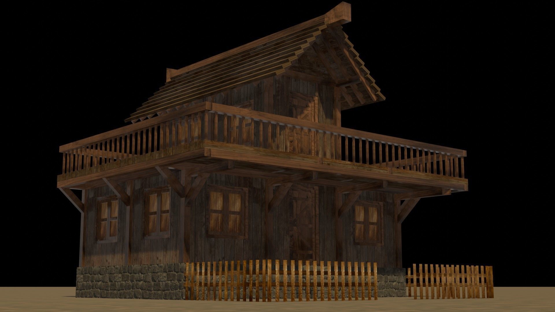 Medieval house eight 6 Low-poly 3D model_11