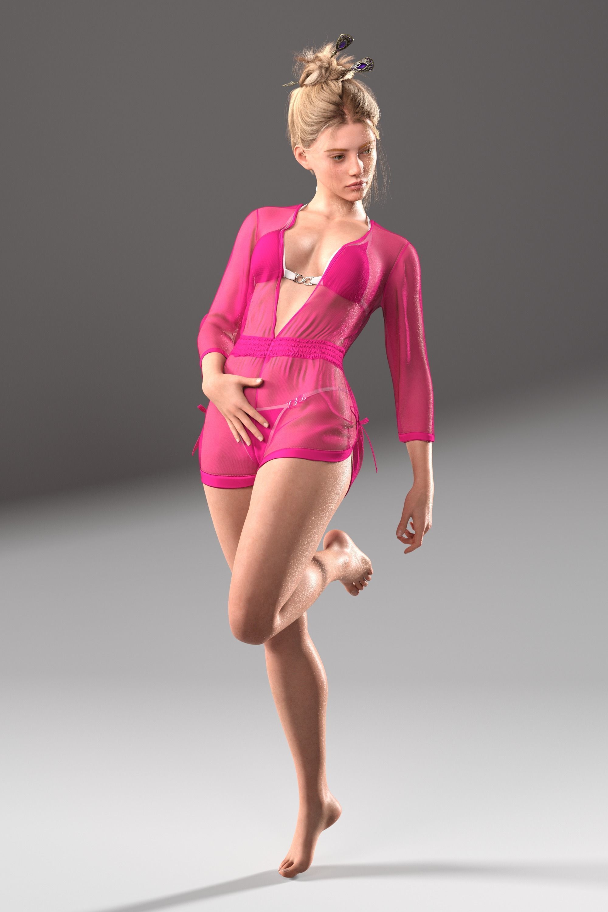 Photo realistic looking White female  Low-poly 3D model_3