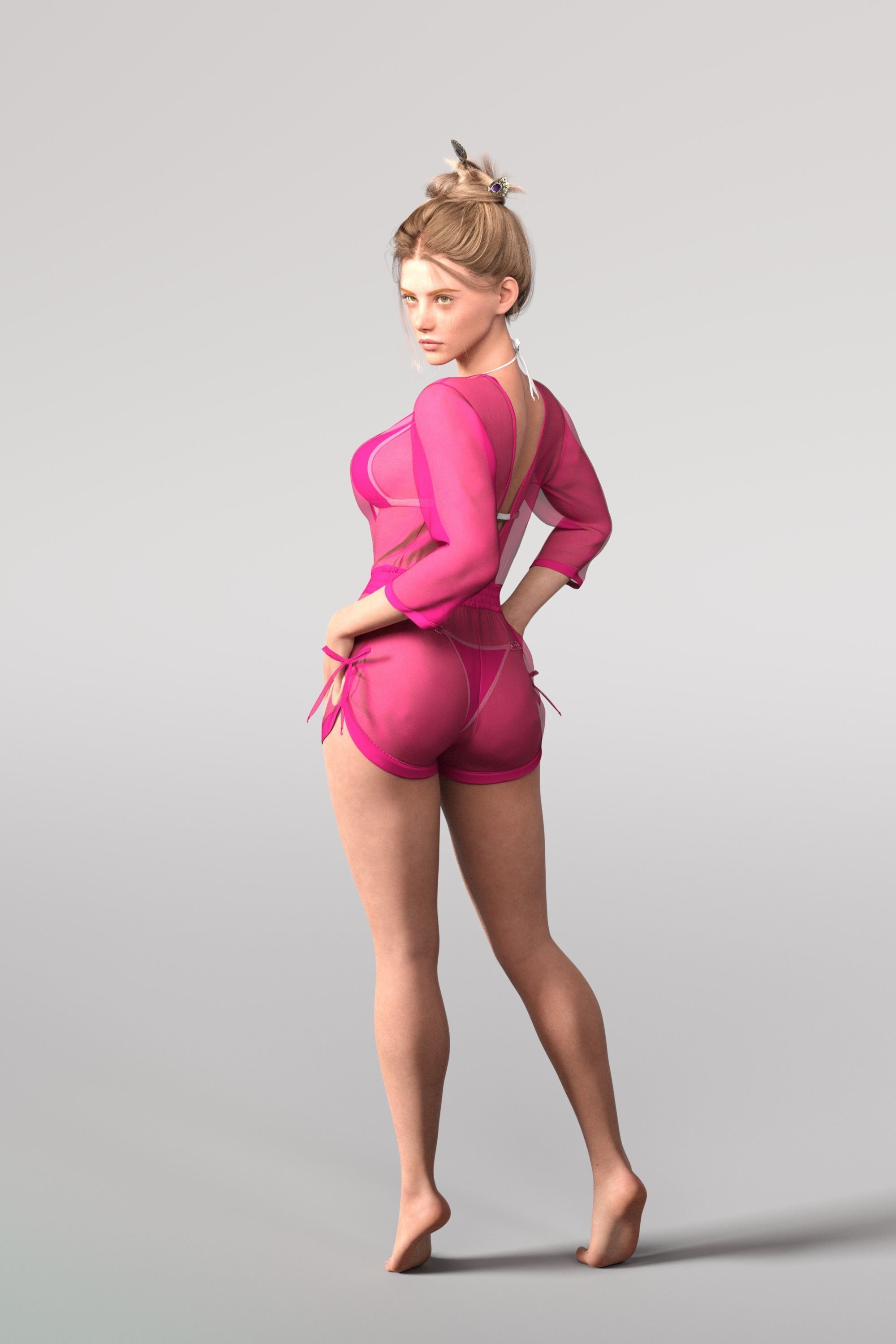 Photo realistic looking White female  Low-poly 3D model_2
