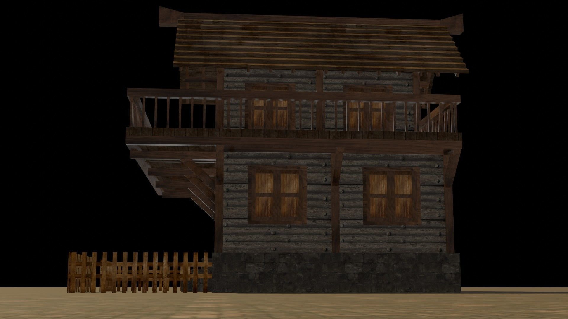 Medieval house eight 4 Low-poly 3D model_12