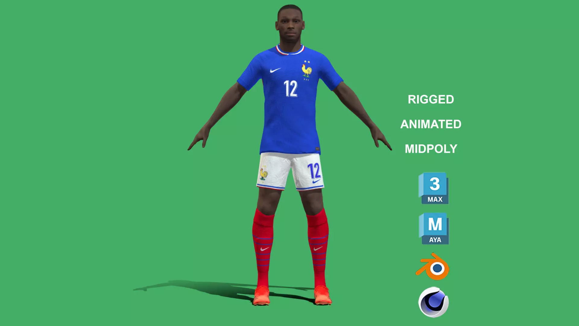 3D Rigged Randal Kolo Muani France Euro 2024 3D model