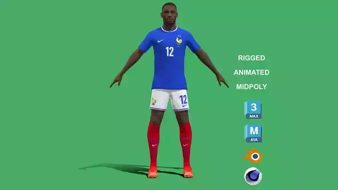 3D Rigged Randal Kolo Muani France Euro 2024 3D model