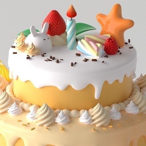 Strawberry and fruit cream birthday cake  3D model 2