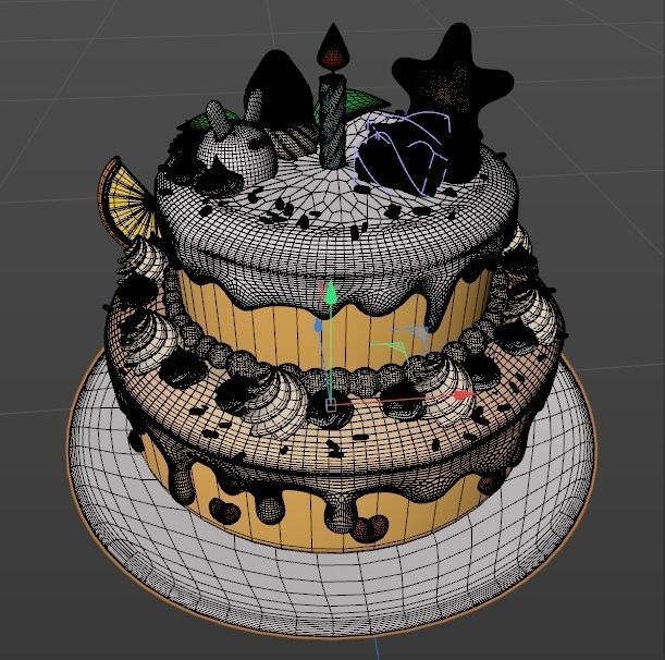 Strawberry and fruit cream birthday cake  3D model_4