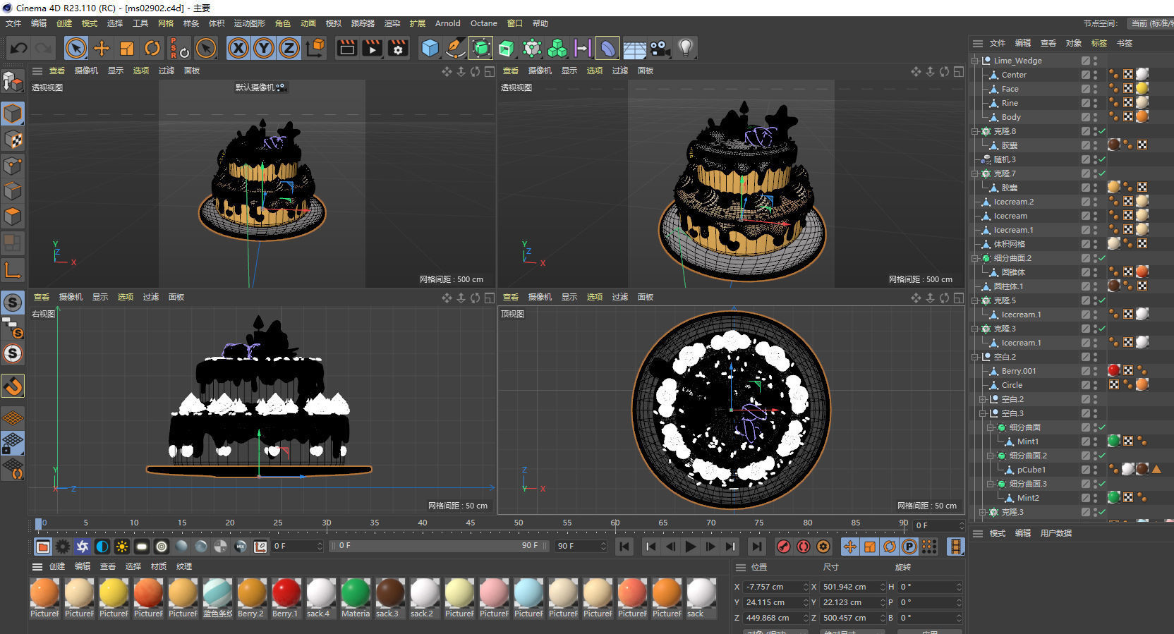 Strawberry and fruit cream birthday cake  3D model_3