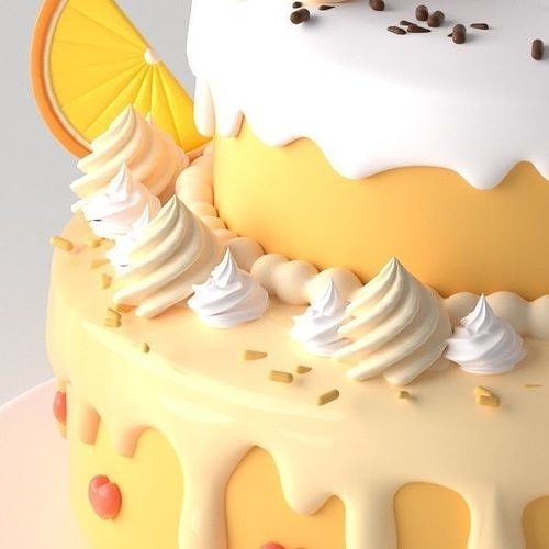 Strawberry and fruit cream birthday cake  3D model 3
