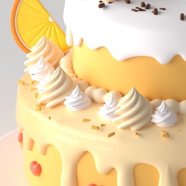 Strawberry and fruit cream birthday cake  3D model_2