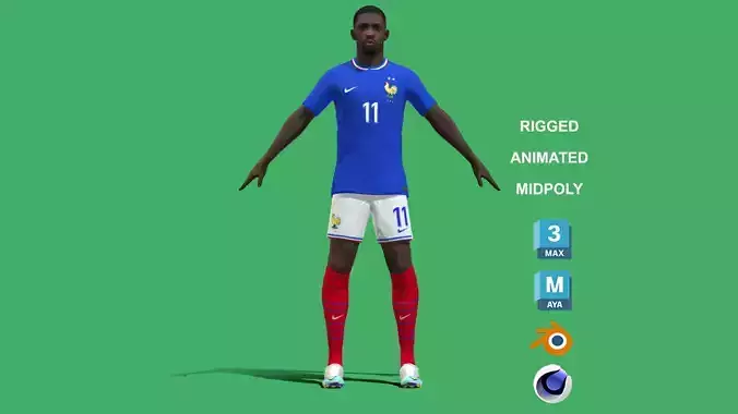 3D Rigged Ousmane Dembele France Euro 2024