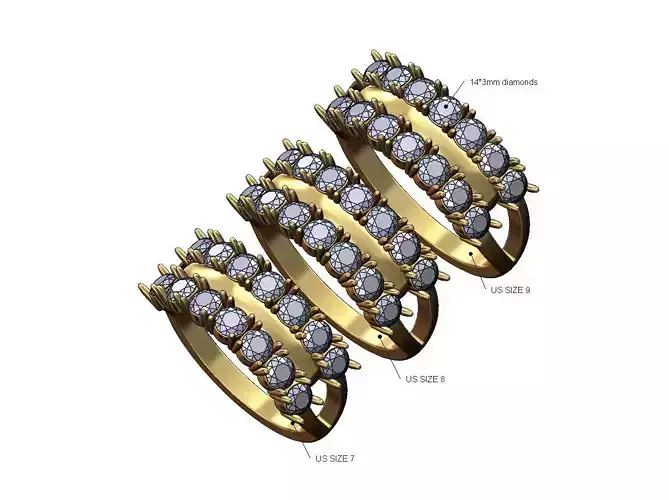 Bar double row half eternity 3mm diamonds ring