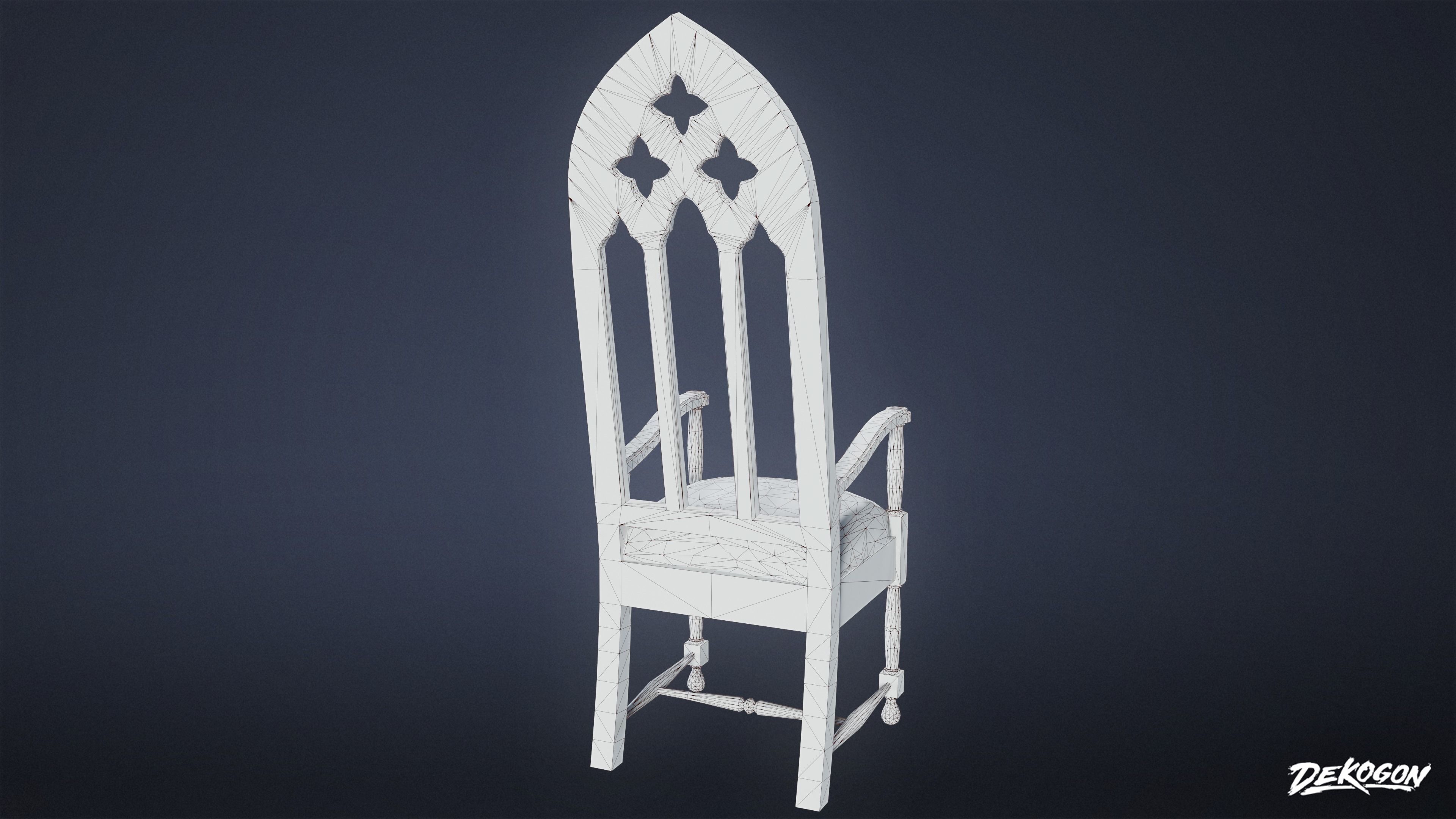 MEDIEVAL - Chair 05 - LOW POLY Low-poly 3D model_9